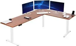 VIVO Dark Walnut / White Electric 84" x 63" Corner Desk, L-Shaped Workstation
