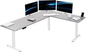 VIVO Gray / White Electric 84" x 63" Corner Desk, L-Shaped Workstation