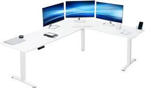 VIVO White Electric 84" x 63" Corner Standing Desk, L-Shaped Workstation