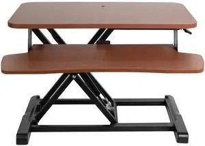 VIVO Dark Walnut 26" Height Adjustable Standing Desk Monitor Riser, Black Frame