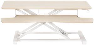 VIVO Light Wood Height Adjustable 36" Standing Desk Monitor Riser, Standing Desktop Converter, White Frame (DESK-V036KF)