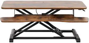 VIVO Vintage Brown Height Adjustable 36" Standing Desk Monitor Riser Black Frame