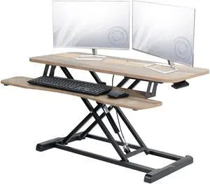 VIVO Reclaimed Wood Height Adjustable 36" Standing Desk Monitor Riser, Sit Stand Tabletop, DESK-V036KP