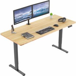 VIVO Electric Dual Motor 71 x 30 Standing Desk, One-Piece Bamboo Table Top, Black Frame, DESK-KIT-E2B71O