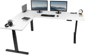 VIVO Electric 83" x 60" Stand Up Corner Desk, White Table Tops, Black Frame