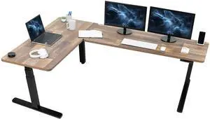 VIVO Electric 83" x 60" Stand Up Corner Desk, Reclaimed Wood Tops, Black Frame