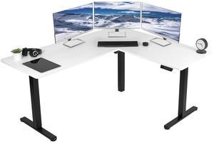VIVO Electric 63" x 55" Corner Stand Up Desk, Height Adjustable L-Shaped Workstation, White Table Top, Black Frame (DESK-E3CTBW)