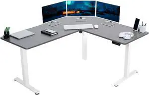 VIVO Gray / White Electric 63" x 55" Corner Desk, 3 Section Table Top