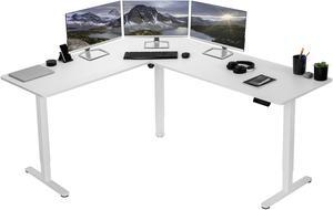 VIVO White Electric 75" x 63" Corner Stand Up Desk, Height Adjustable L-Shaped Workstation (DESK-E3CTW-75)