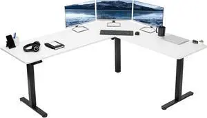 VIVO Electric 75" x 63" Corner Stand Up Desk, Adjustable L-Shaped Workstation, White Top, Black Frame (DESK-E3CTBW-75)