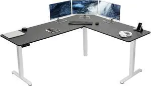 VIVO Black / White Electric 75" x 63" Corner Standing Desk, L-Shaped Workstation