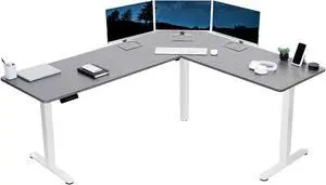 VIVO Gray / White Electric 75" x 63" Corner Standing Desk, L-Shaped Workstation