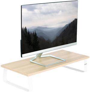 VIVO 24" Desktop Stand Monitor, Keyboard, TV Riser & Desk Tabletop Organizer, Light Wood Top, White Legs (STAND-V000WM)