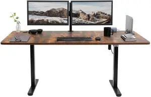 VIVO Electric 71 x 30 Standup Desk, 2 Button Controller, Vintage Brown 3 Part Table Top, Black Frame (DESK-KIT-0B7N)