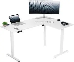 VIVO White Electric 63" x 47" Corner Standing Desk