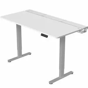 VIVO Electric 60" x 30" Desk, Full Pad, White Hidden Cable Tabletop, Gray Frame