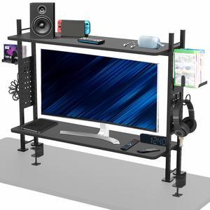 VIVO Black 40" Clamp-on 2-Tier Gaming Shelf System with Pegboard, Desktop Organizer, Black, DESK-SHELF40G