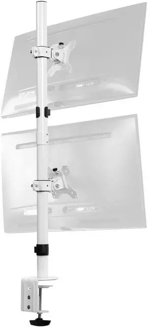 White Dual LCD Monitor Desk Mount Stand, Stacked Vertical 2 Screens up to 34"