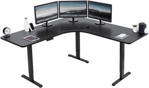 VIVO Black Electric 71" x 71" Curved Corner Stand Up Desk