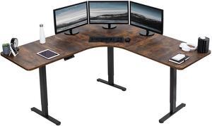 VIVO Rustic Vintage Brown / Black Electric 71" x 71" Curved Corner Stand Up Desk
