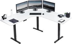 VIVO White / Black Electric 71" x 71" Curved Corner Stand Up Desk