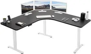 VIVO Black / White Electric 71" x 71" Curved Corner Stand Up Desk
