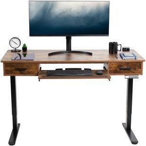 VIVO Electric 55 x 24 Desk with Rear-set Legs, Vintage Brown Top, Black Frame