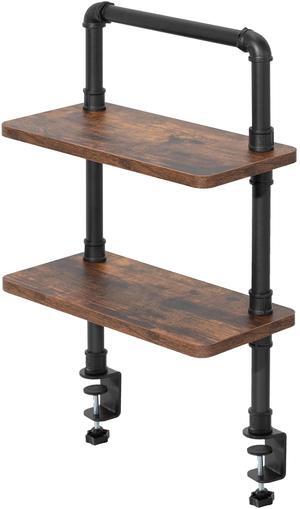 VIVO Clamp-on 16 inch 2-Tier Decorative Industrial Pipe Shelves, Vintage Brown