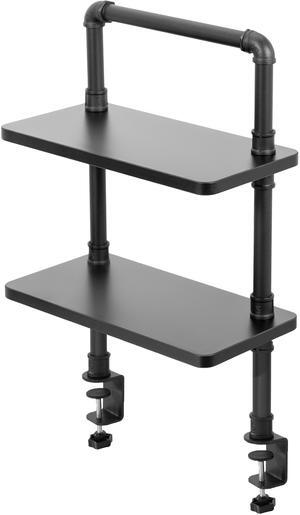 VIVO Clamp-on 16 inch 2-Tier Decorative Industrial Pipe Shelves, Black
