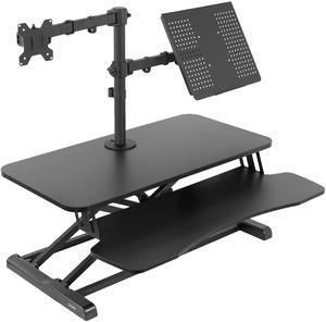 VIVO Black 32" Standing Desk Riser with 13" to 32" Monitor Mount + Laptop Tray
