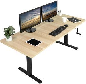VIVO Manual 71 x 30 Standup Desk with Hand Crank, Light Wood Table Top, Black Frame (DESK-KIT-MB7C)