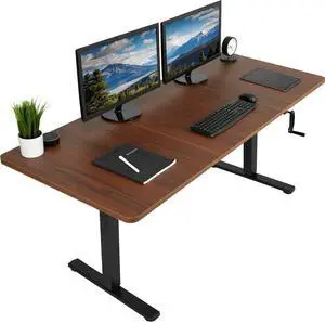 VIVO Manual 71 x 30 Stand Up Desk, Dark Walnut Table Top, Black Frame
