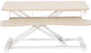 VIVO Light Wood Height Adjustable Standing Desk Riser, 32" Sit Stand Tabletop Workstation, White Frame (DESK-V000KF)