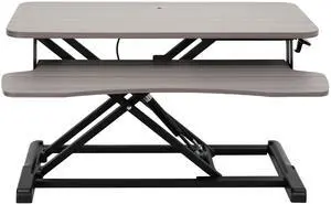 VIVO Gray Height Adjustable Standing Desk Monitor Riser, 32" Sit Stand Tabletop