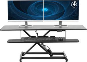 VIVO Black Electric Height Adjustable 47" Standing Desk Monitor Riser, Dual Arm Sit Stand Tabletop Converter, DESK-VE48B