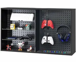 Life Finds Steel Pegboard Cabinet with Glass Shelving and Sliding Door, Accessories Included, Black, LF-GDPC1