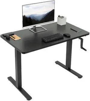 VIVO Manual 43 x 24 Stand Up Desk with Hand Crank | Black Solid One-Piece Table Top, Black Frame (DESK-KIT-MB4B)