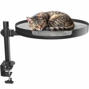 Life Finds Clamp-on Round Cat Bed for Home Office Desk, Height Adjustable, Full Rotation, Holds 44 lbs, Black, LF-CCB1