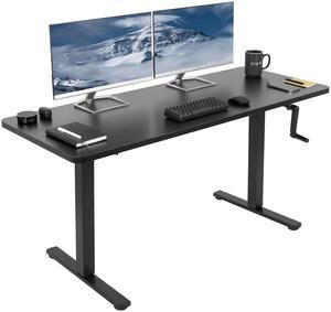 VIVO Manual 60 x 24 Stand Up Desk with Hand Crank | Black Solid One-Piece Table Top, Black Frame (DESK-KIT-MB6B)