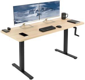 VIVO Manual 60 x 24 Stand Up Desk | Light Wood Table Top, Black Frame