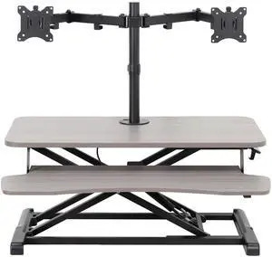 VIVO Gray 32" Standing Desk Riser with Adjustable Dual 13" to 30" Monitor Mount