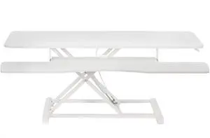 VIVO White Height Adjustable 48" Standing Desk Monitor Riser, Sit Stand Tabletop