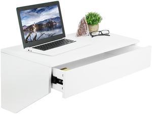 VIVO Wall Mounted Desk with 28 Top Surface and Pull Out Drawer | White Floating Wall Organizer (DESK-SF01W)