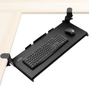 VIVO Clamp-on Computer Keyboard and Mouse Under Desk Slider Tray for Corner Desks, Swiveling Clamps, Black, MOUNT-KB10C