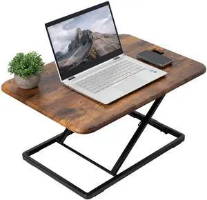 VIVO Vintage Brown Ultra Slim 26" Adjustable Standing Desk Converter, Sit Stand Tabletop Monitor Riser (DESK-V001J N)