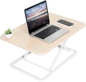 VIVO Light Wood / White Ultra Slim 26" Desktop Converter, Sit Stand Riser