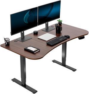 VIVO Dark Walnut / Black 63 x 32 Electric Height Adjustable Stand Up Desk