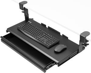 VIVO Black Large Height Adjustable Clamp-on Computer Keyboard Tray Platform with Storage Drawer (MOUNT-KB05HB-DR)