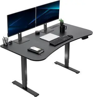 VIVO Electric 63 x 32 Height Adjustable Stand Up Desk w/ Built-in Power Strip, Black Top, Black Frame, DESK-KIT-2EBAC