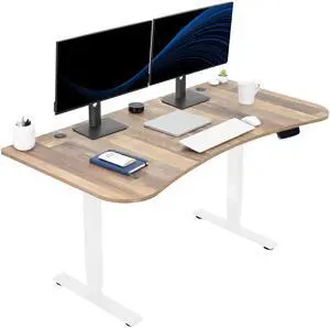 VIVO Reclaimed Wood / White 63 x 32 Electric Height Adjustable Stand Up Desk